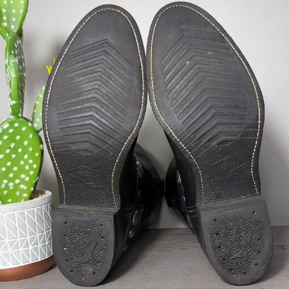 Vtg 90s Black Leather Harley Davidson Motorcycle Harness Boots Men's 11 Goodyear - Picture 10 of 16